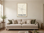 Harlem Street Map Poster at A1, in a natural wood frame, in a sitting room
