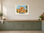 Harrogate Poster — Kairos Church at A1, in a white frame, in a kitchen