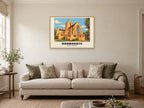 Harrogate Poster — Kairos Church at A1, in a natural wood frame, in a sitting room