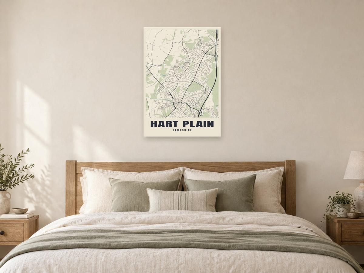 Hart Plain Street Map Poster at A1, as a poster, above a bed