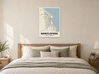 Hartlepool Street Map Poster at A1, as a poster, above a bed