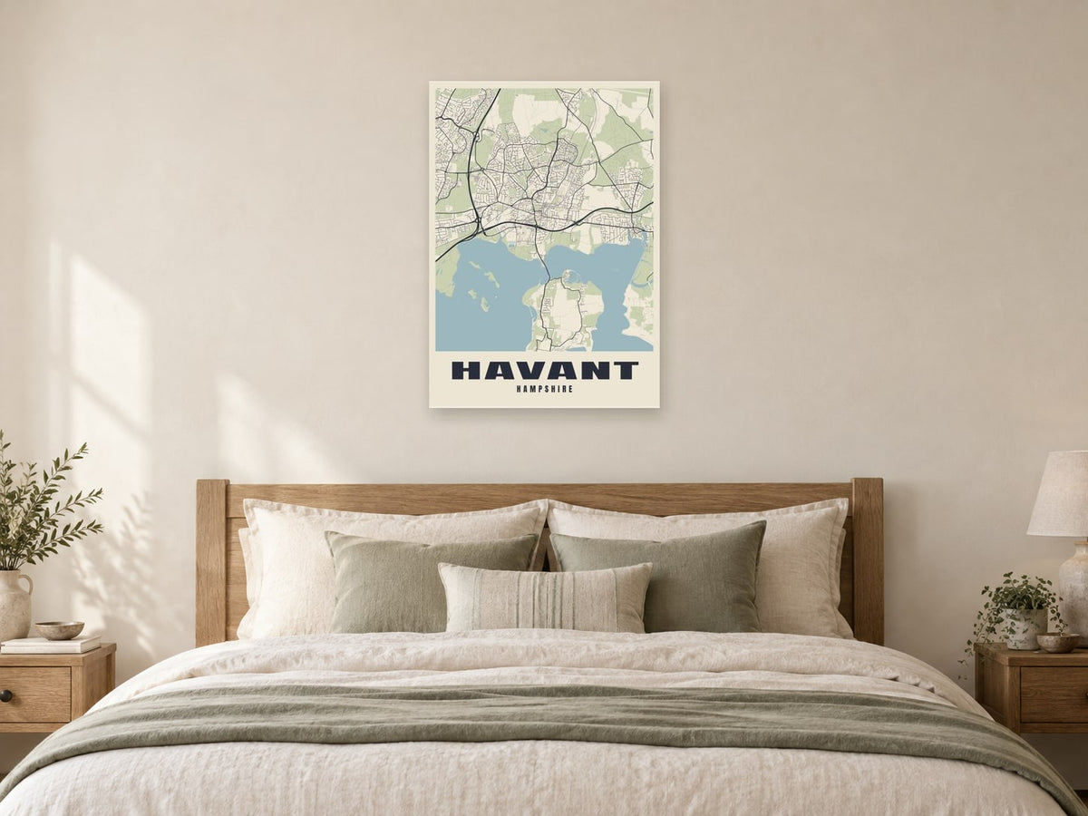 Havant Street Map Poster at A1, as a poster, above a bed