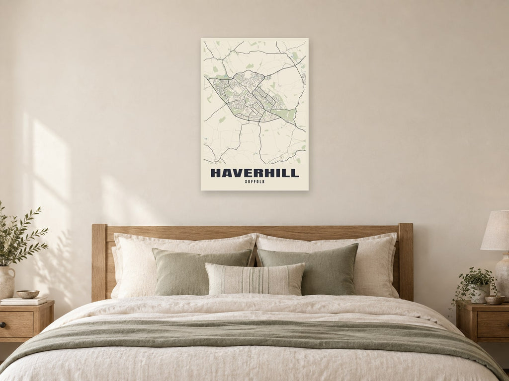 Haverhill Street Map Poster at A1, as a poster, above a bed