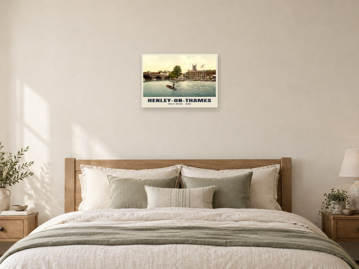Henley Bridge, Henley-on-Thames, 1890s Heritage Print at A2, as a poster, above a bed