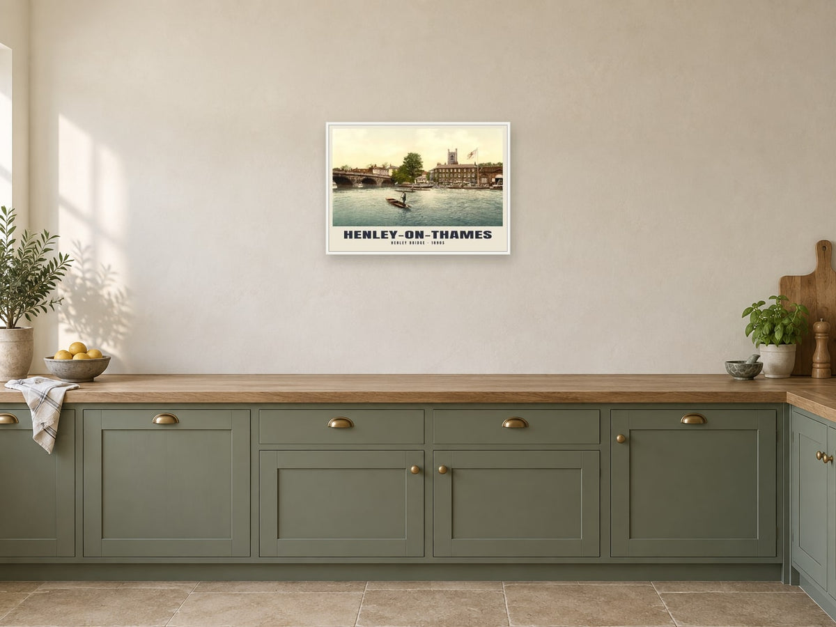 Henley Bridge, Henley-on-Thames, 1890s Heritage Print at A2, in a white frame, in a kitchen