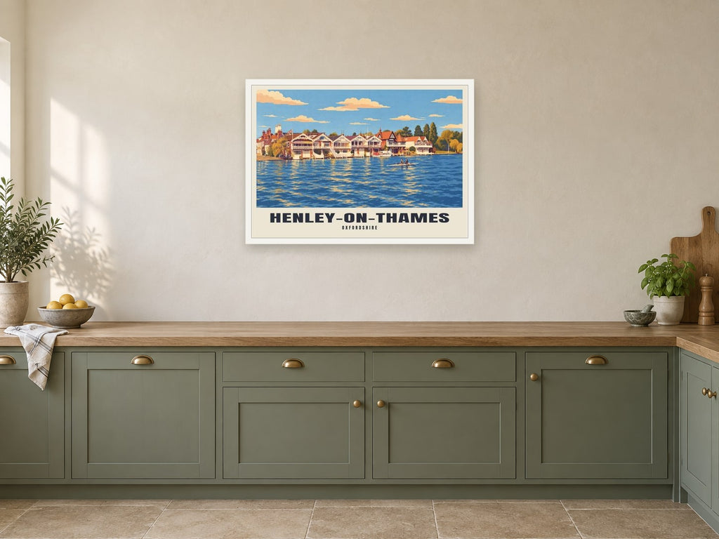 Henley-on-Thames Poster at A1, in a white frame, in a kitchen
