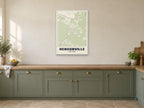 Hensonville Street Map Poster at A1, in a white frame, in a kitchen