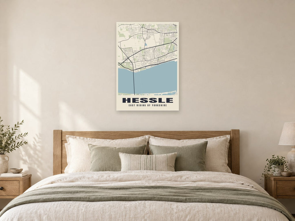 Hessle Street Map Poster at A1, as a poster, above a bed