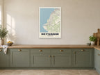 Heysham Street Map Poster at A1, in a white frame, in a kitchen
