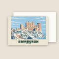 Bamburgh Castle winter Christmas card with its envelope
