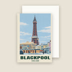 Blackpool Tower winter Christmas card with its envelope