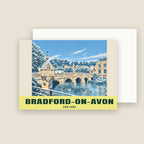 The Town Bridge, Bradford-on-Avon winter Christmas card with its envelope