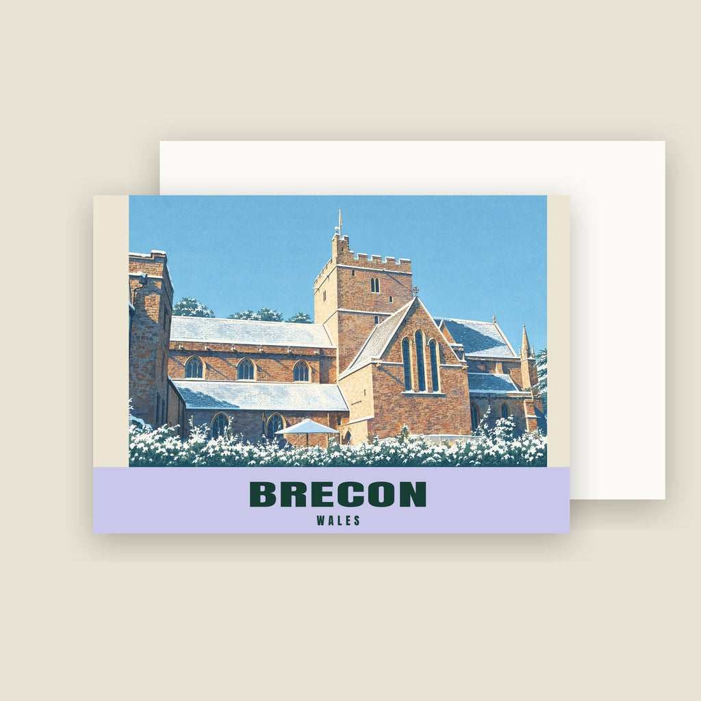 Brecon Cathedral winter Christmas card with its envelope