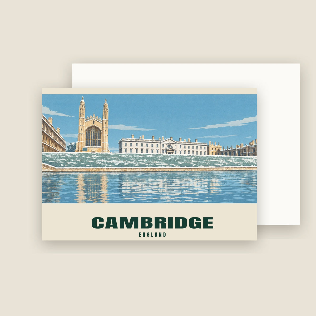 King's College Chapel, Cambridge winter Christmas card with its envelope