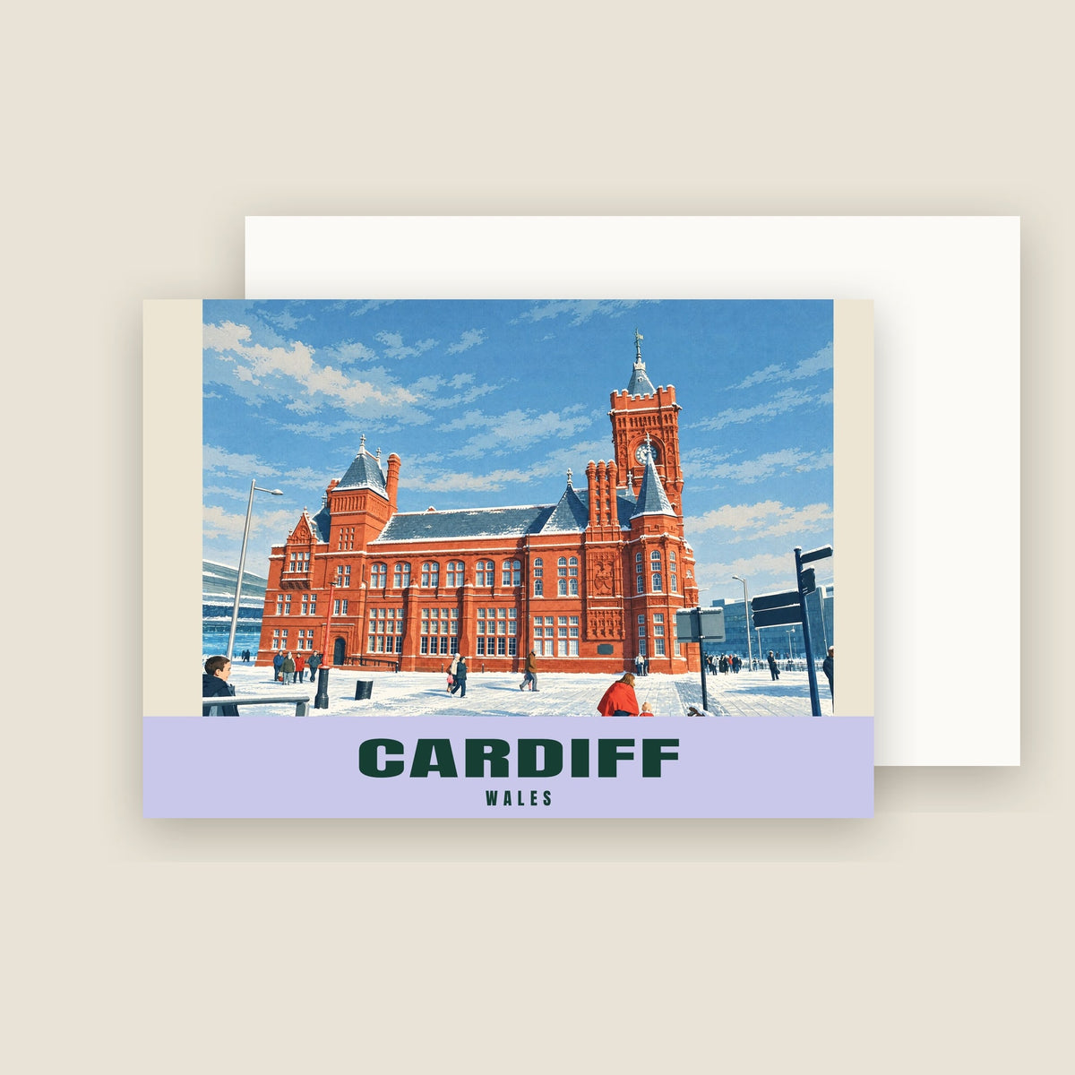 The Pierhead Building, Cardiff winter Christmas card with its envelope
