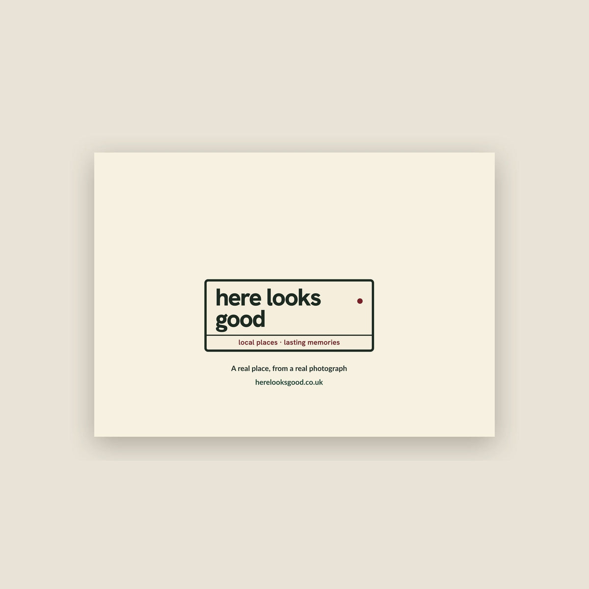 Back of the Tower Bridge, London Christmas card with the Here Looks Good nameplate