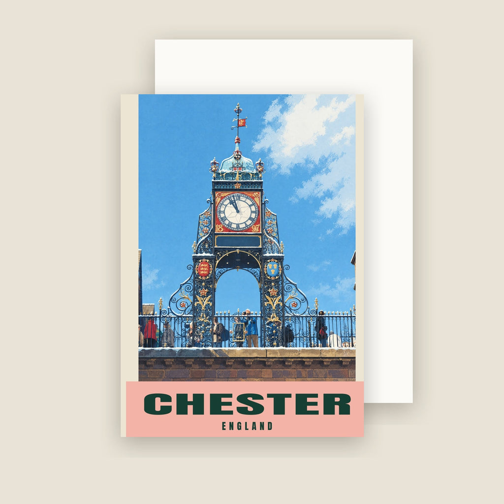 Eastgate Clock, Chester winter Christmas card with its envelope