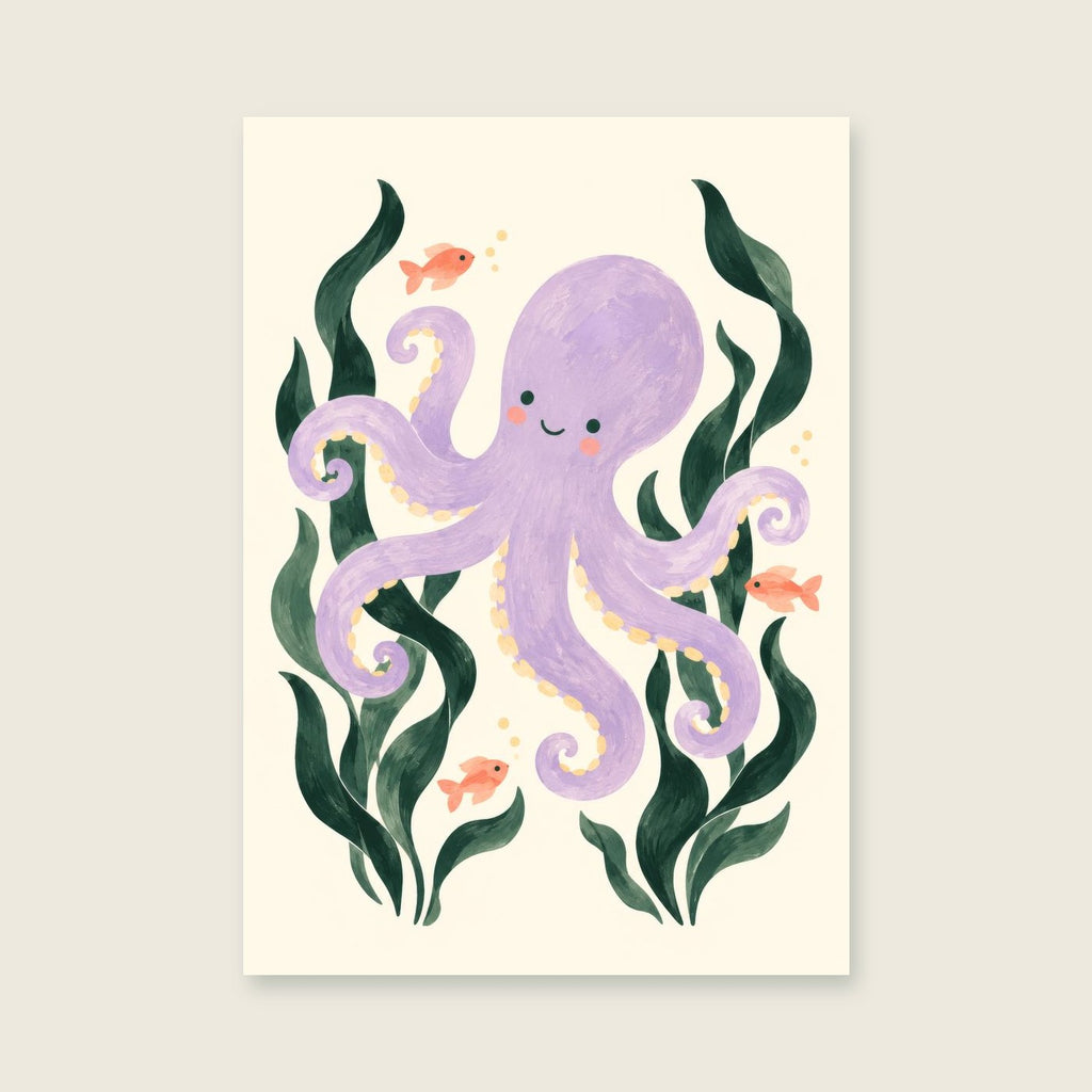 Octopus Garden children’s illustration in green, coral, lilac and yellow