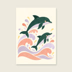 Dolphin Daydream children’s illustration in green, coral, lilac and yellow