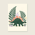 Stegosaurus Stroll children’s illustration in green, coral, lilac and yellow