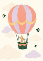 Up, Up & Away children’s illustration in green, coral, lilac and yellow — artwork detail