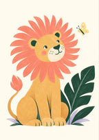 Brave Little Lion children’s illustration in green, coral, lilac and yellow — artwork detail