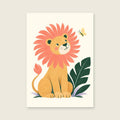 Brave Little Lion children’s illustration in green, coral, lilac and yellow
