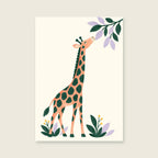 Giraffe in the Garden children’s illustration in green, coral, lilac and yellow