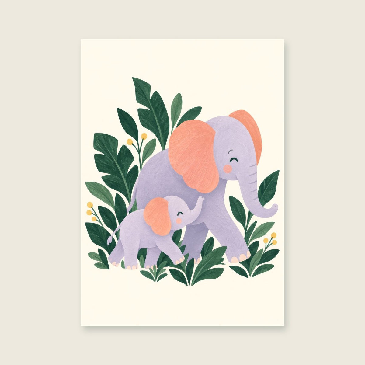 Elephant Parade children’s illustration in green, coral, lilac and yellow