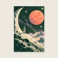 Moonrise Explorer children’s illustration in green, coral, lilac and yellow