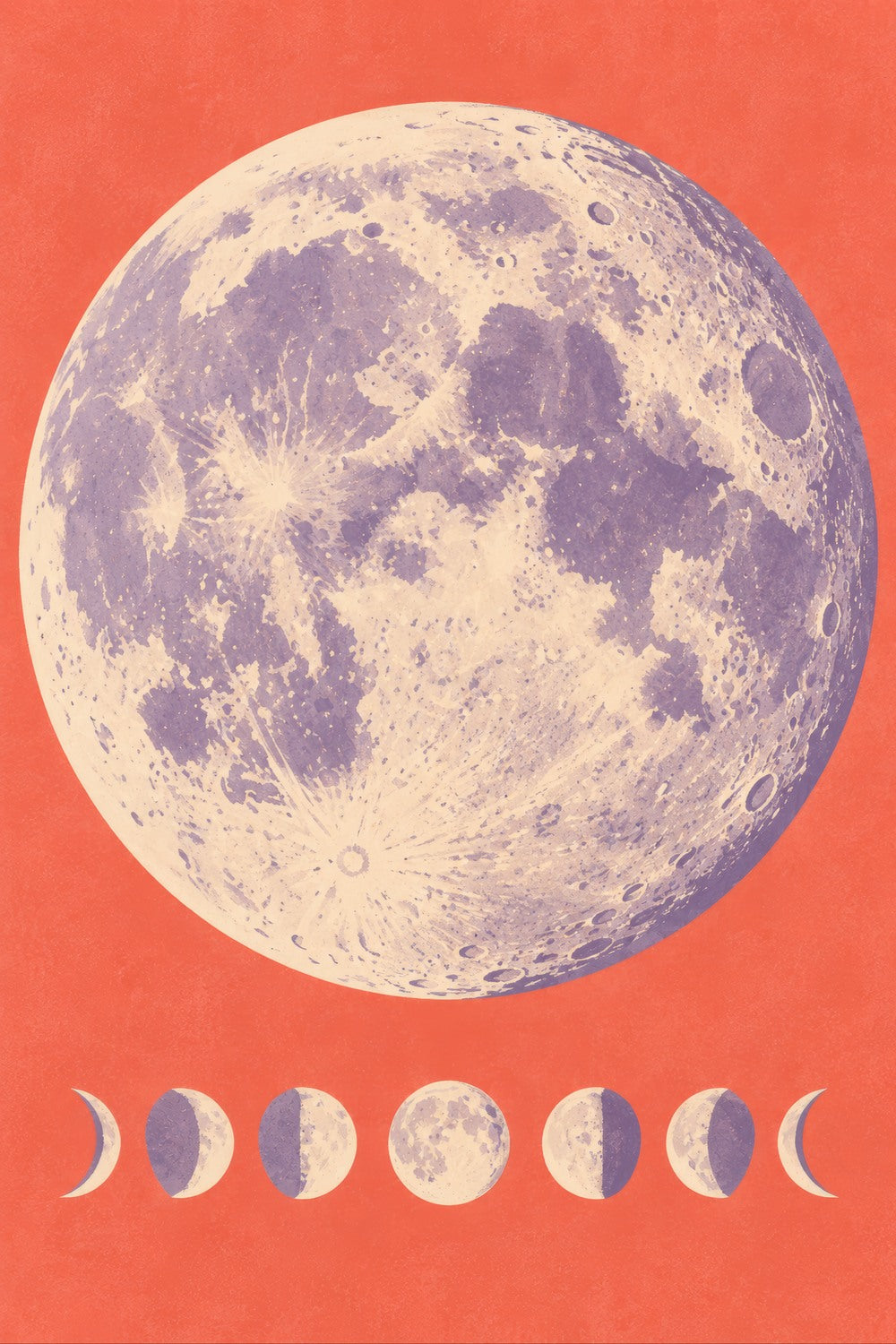 Lunar Rhythm children’s illustration in green, coral, lilac and yellow — artwork detail