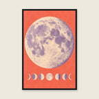 Lunar Rhythm children’s illustration in green, coral, lilac and yellow — styled with a black frame; choose the framed finish to include it