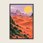 Mars Horizon children’s illustration in green, coral, lilac and yellow — styled with a black frame; choose the framed finish to include it