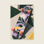 Skate the City children’s illustration in green, coral, lilac and yellow