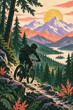 Ride the Trail children’s illustration in green, coral, lilac and yellow — artwork detail
