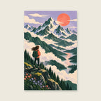Above the Clouds children’s illustration in green, coral, lilac and yellow