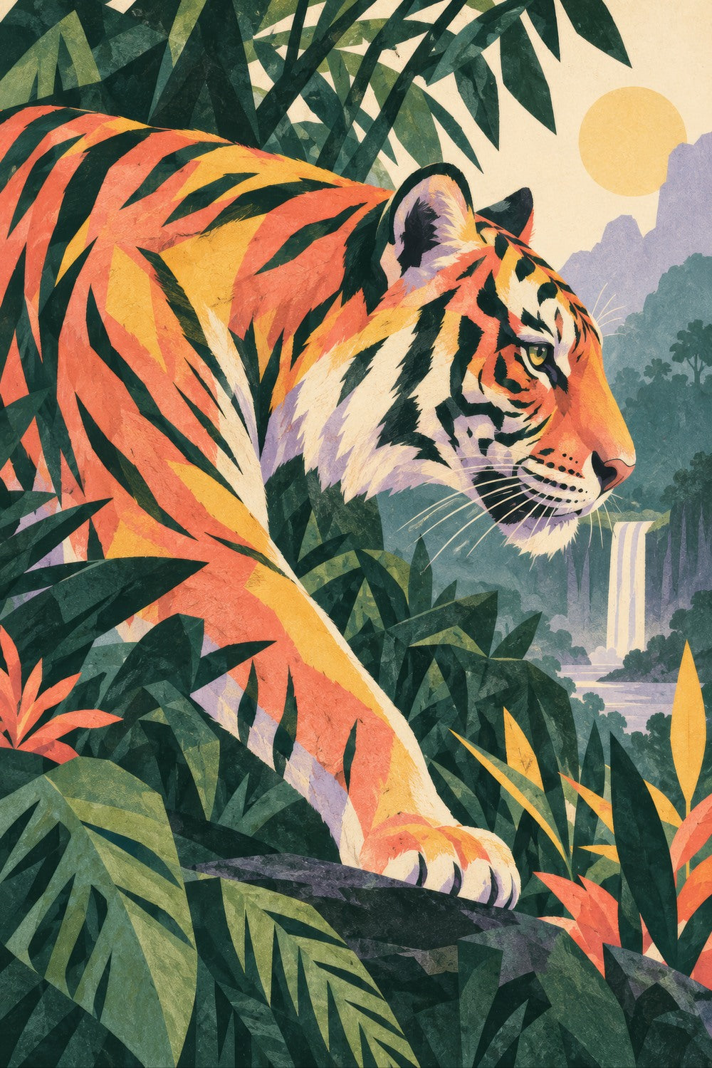 Wild Stripes children’s illustration in green, coral, lilac and yellow — artwork detail