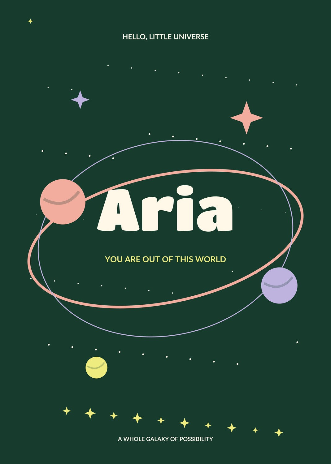 Name in Orbit personalised print — sample wording; enter your own details