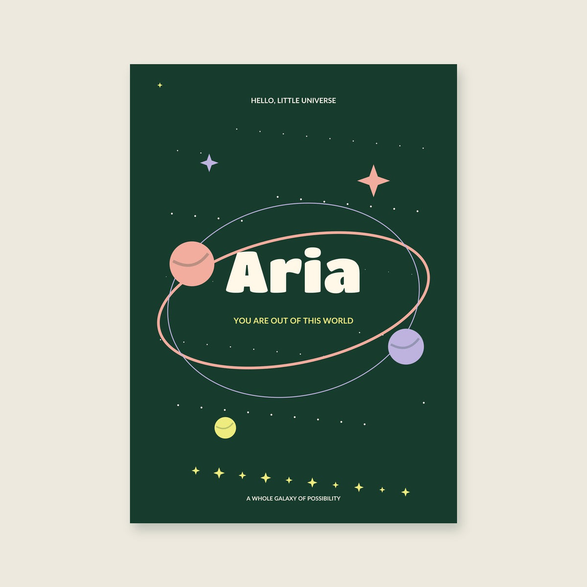 Name in Orbit personalised print — sample wording; enter your own details