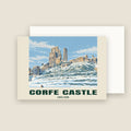 Corfe Castle winter Christmas card with its envelope