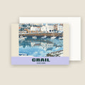 Crail Harbour winter Christmas card with its envelope