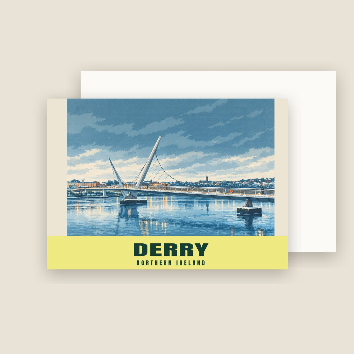 The Peace Bridge, Derry winter Christmas card with its envelope