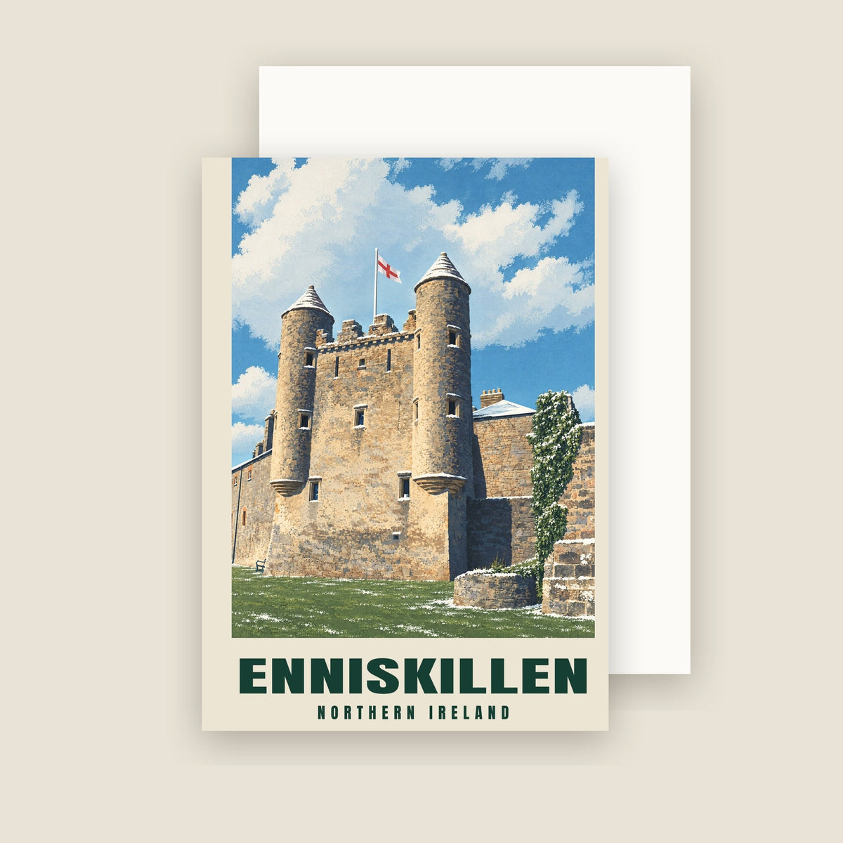 Enniskillen Castle winter Christmas card with its envelope