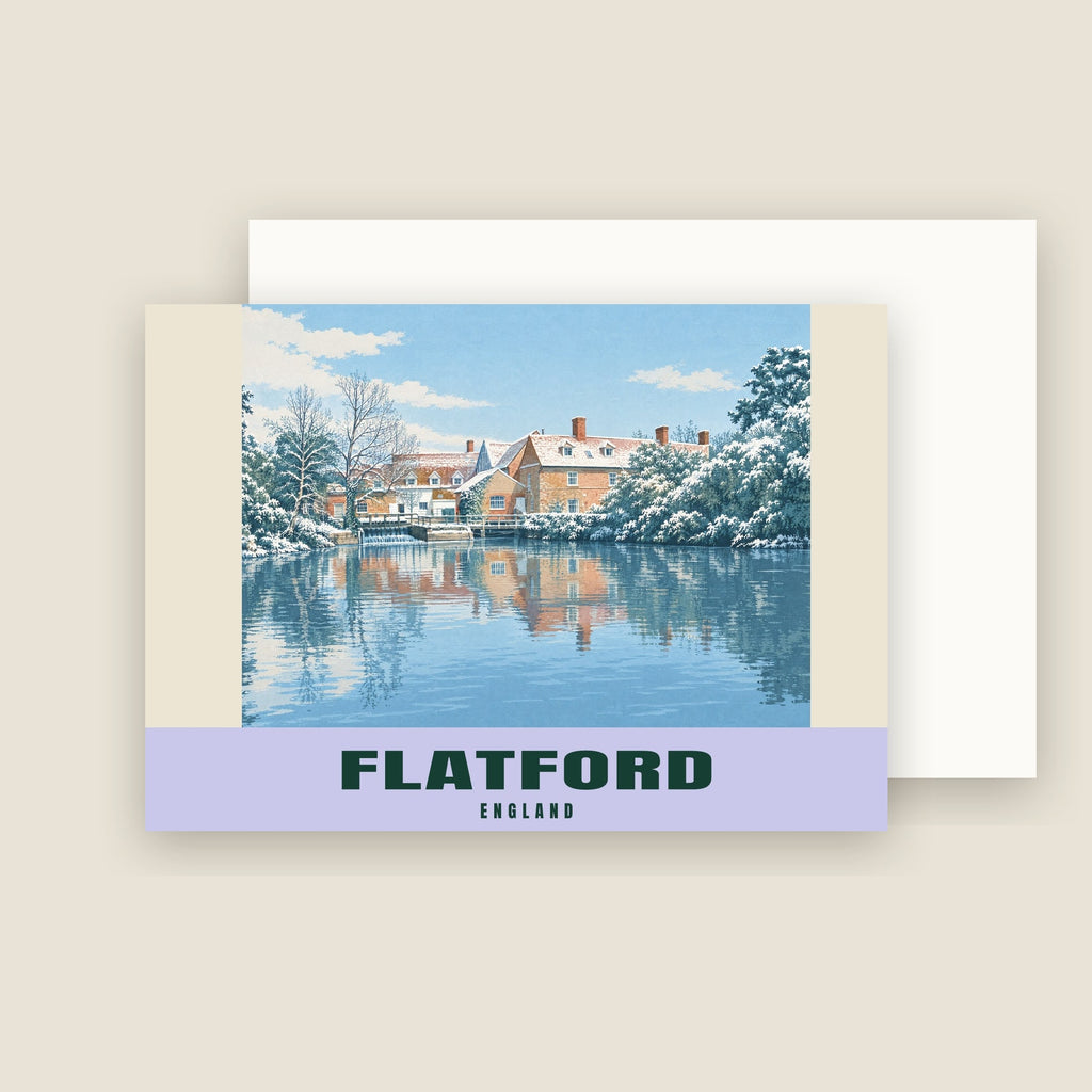 Flatford Mill winter Christmas card with its envelope