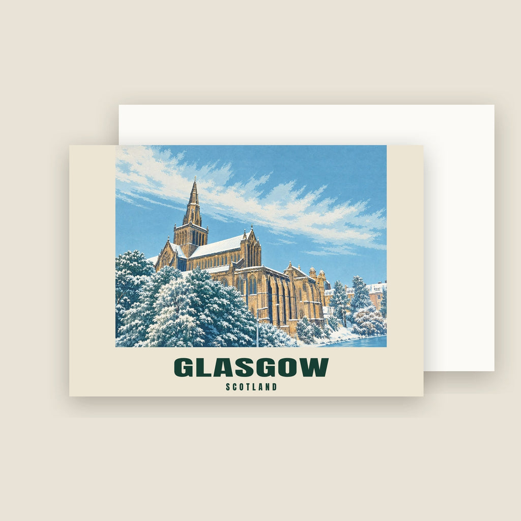 Glasgow Cathedral winter Christmas card with its envelope