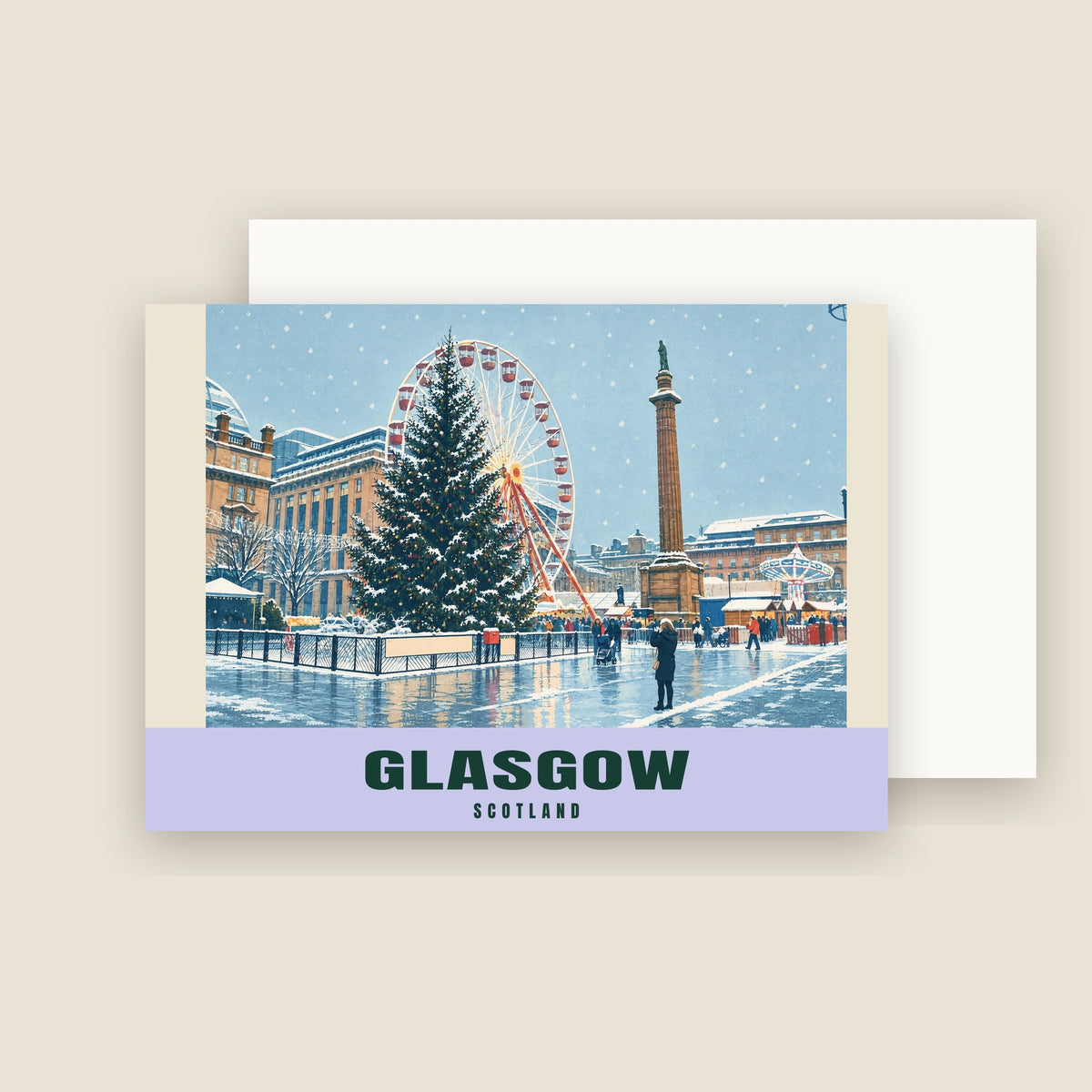 George Square, Glasgow winter Christmas card with its envelope