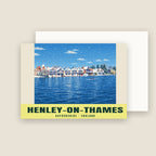 Riverside boathouses, Henley-on-Thames winter Christmas card with its envelope