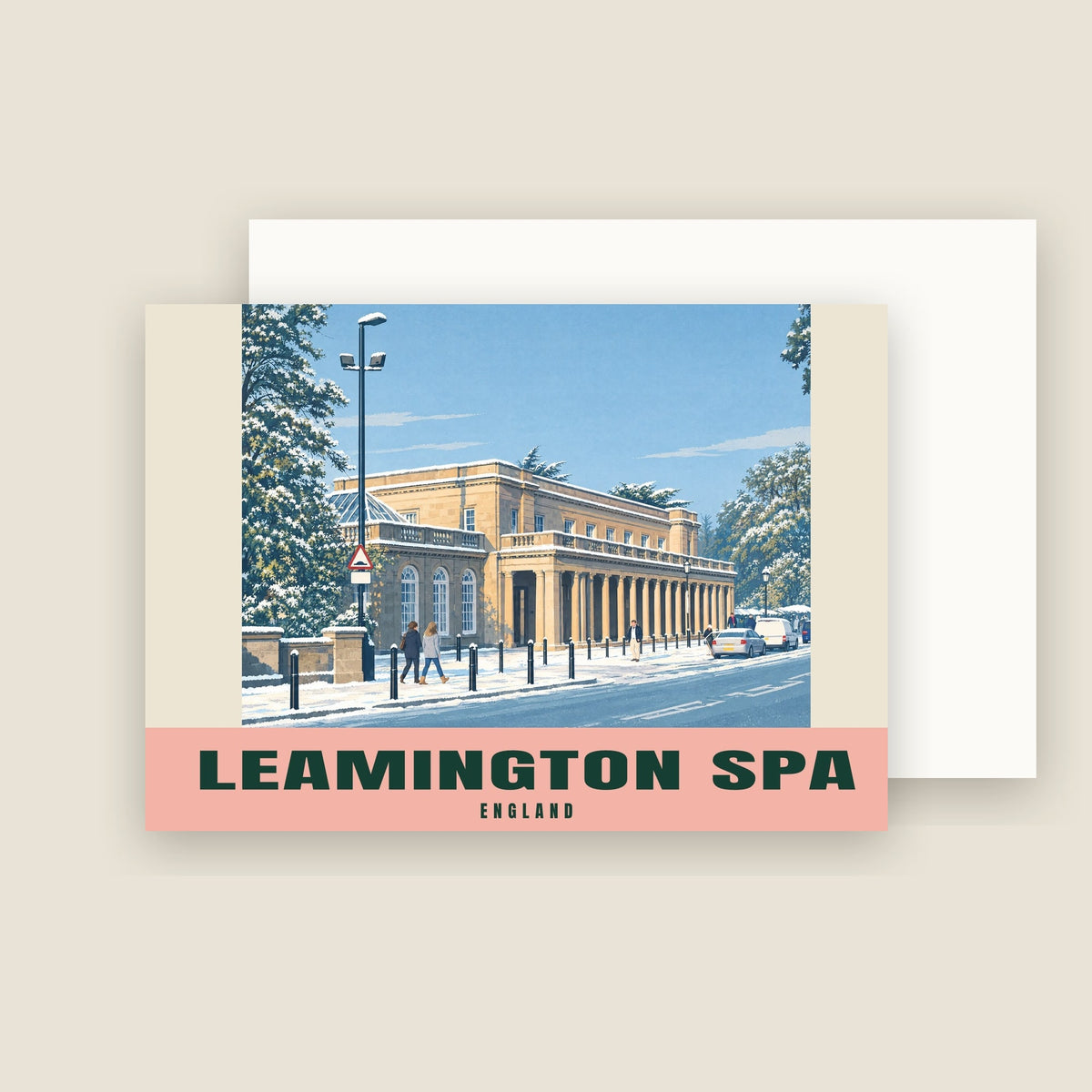 The Royal Pump Rooms, Leamington Spa winter Christmas card with its envelope
