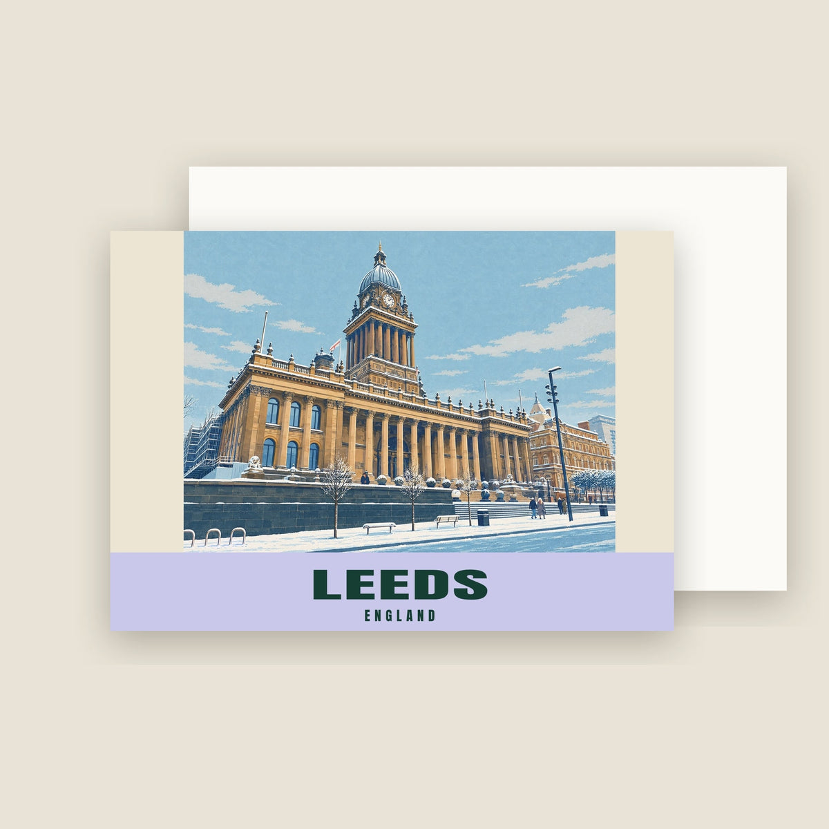 Leeds Town Hall winter Christmas card with its envelope