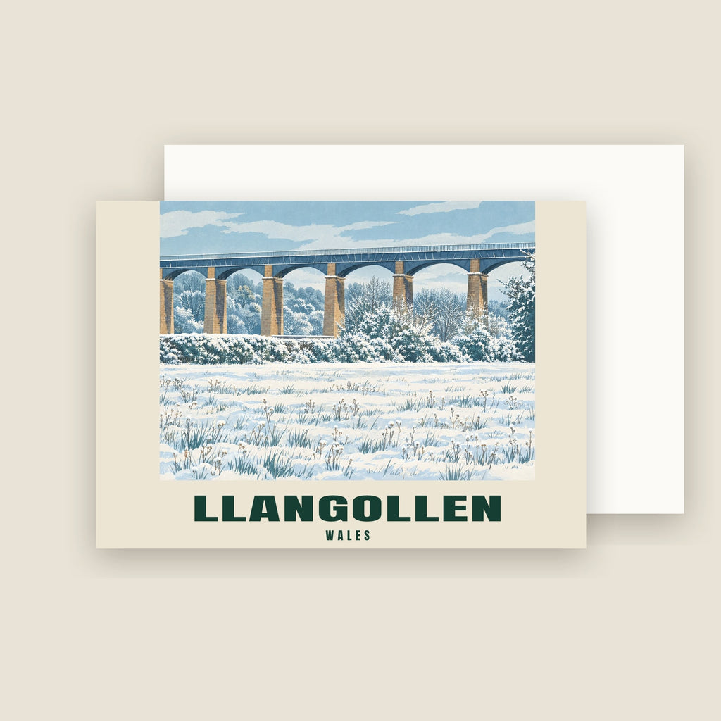 The Pontcysyllte Aqueduct, Llangollen winter Christmas card with its envelope
